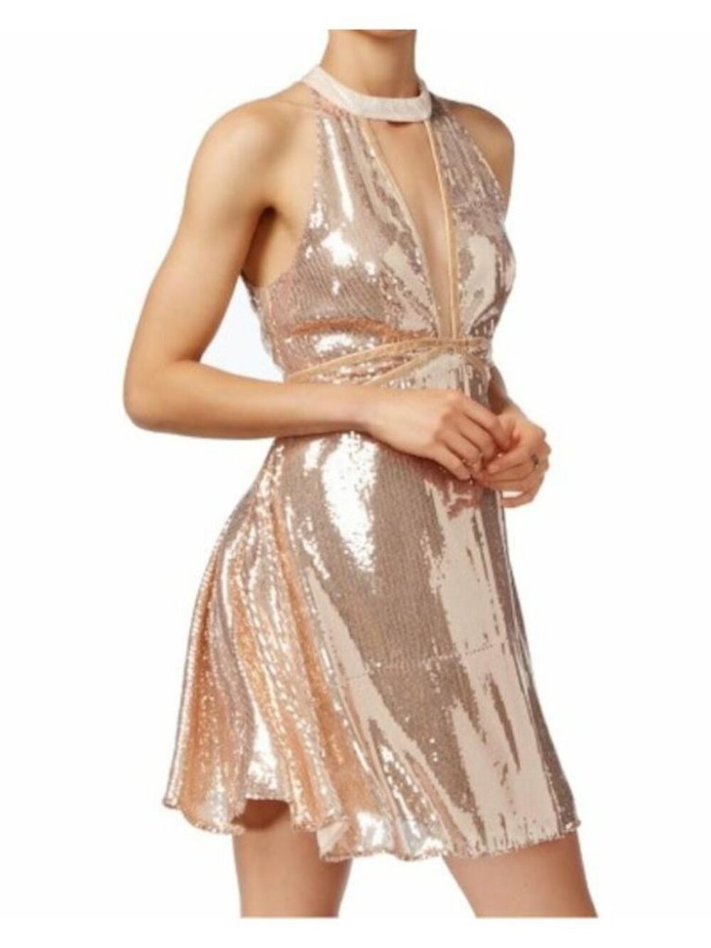 Free People Rose Gold Sleeveless Film Noir Dquin Sleeveless Party Dress 10